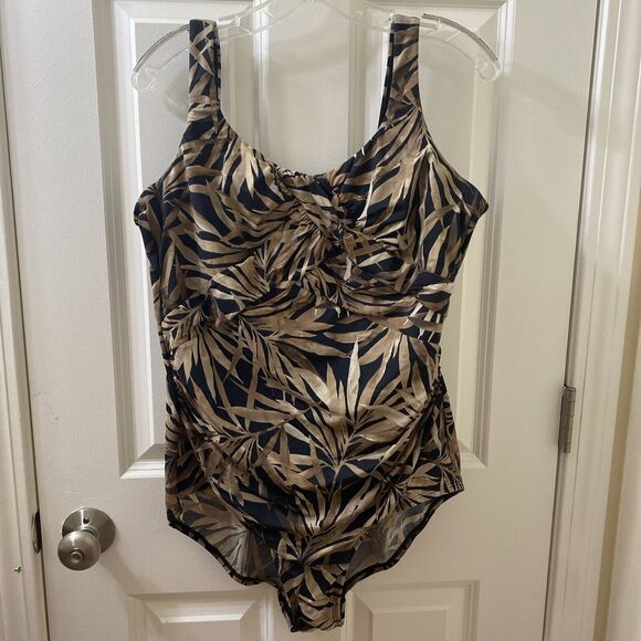 Lands End Womens Black Brown Beige Size Ten Draped Front  One Piece Swimsuit 18 - Picture 1 of 8